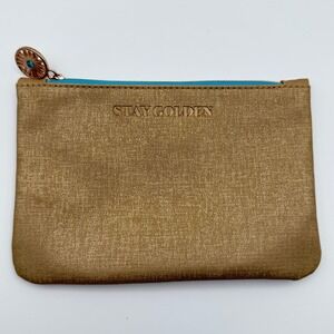 IPSY Gold Metallic‎ Pouch Stay Golden Sun Charm Zipper Cosmetic Bag Makeup